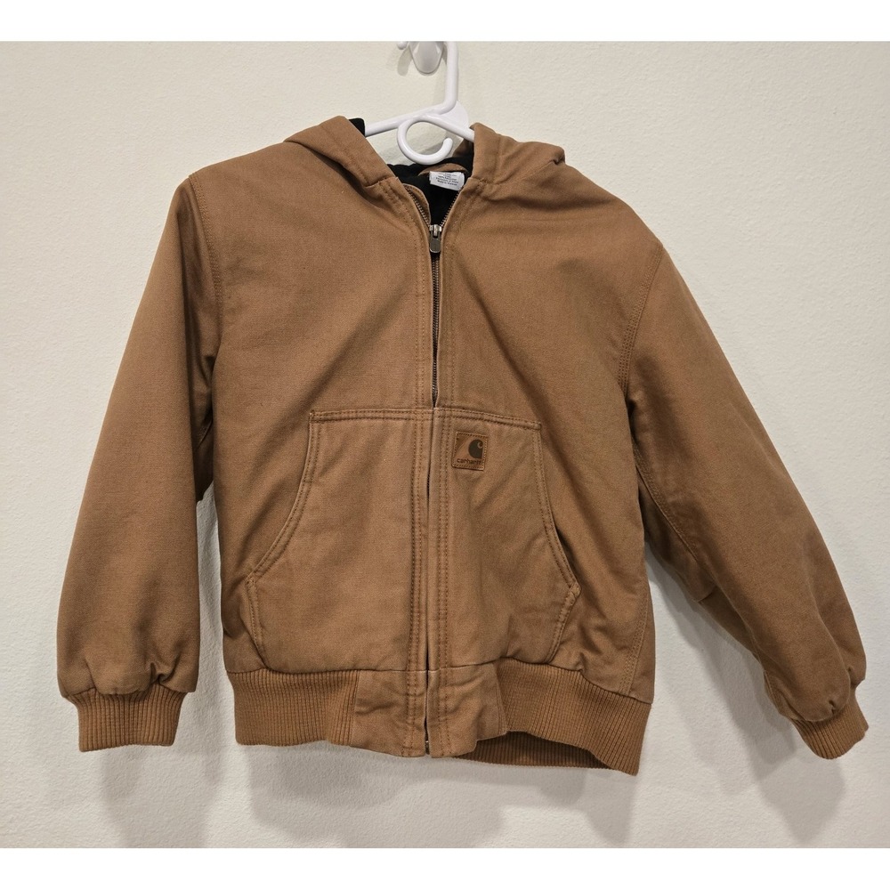 Carhartt Hooded Jacket Youth Boys M (10-12) Brown Quilt Lined Duck Canvas